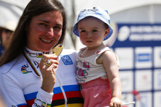 Dame Sarah Storey with her gold medal in Greenville