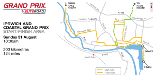 British Cycling Elite Road Series - Ipswich and Coastal Grand Prix - finish area map - please click to enlarge