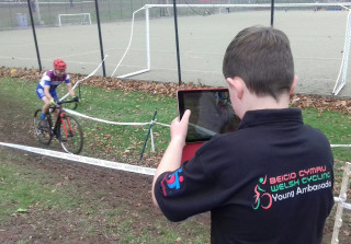 Welsh Cycling Young Ambassador photographing cyclocross