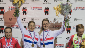 Dame Laura Kenny and Neah Evans ride to victory at the National Madison Championships