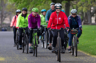Group of women cycling on a Breeze ride in Holyrood Park
