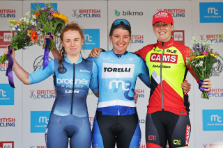 Three-day Manx Telecom International on the Isle of Man, female riders podium shot.