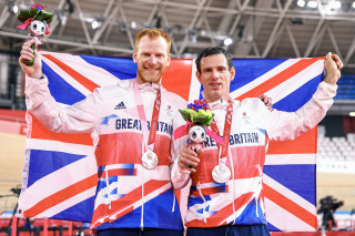 Tokyo 2020 Paralympics - 25/08/2021 - Track Cycling - Izu Velodrome, Izu, Japan - Steve Bate piloted by Adam Duggleby of Great Britain win Silver in the Men's B 4000m Individual Pursuit final