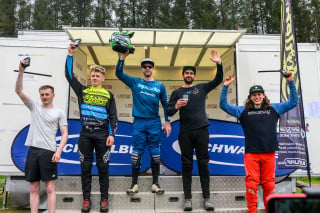 National 4X Series Round 1 podium mens final at Afan forest.