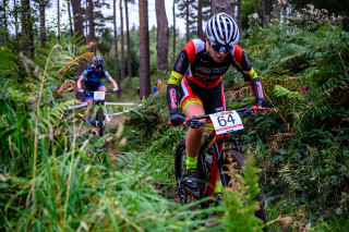 Final Round of National Cross-country Championships at Cannock Chase, image of riders through the forest trail