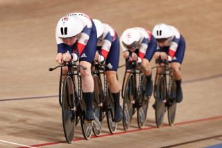 Tokyo 2020 Olympics - 02/08/2021 - Cycling Track - Izu Velodrome, Izu, Japan - Katie Archibald, Laura Kenny, Elinor Barker and Josie Knight of Great Britain in action during the women's team pursuit qualifying