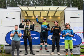 National 4X Series Round 1 podium womens final at Afan forest.