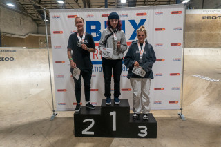 BMX Freestyle National Series in Dumbarton at Unit 23 Skatepark, female podium shot.