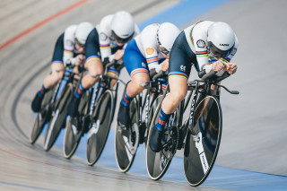 The Great Britain Women's Team Pursuit squad competing at the 2024 Track Elite European Championships in Apeldoorn, Netherlands.