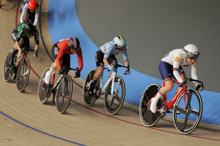 Grace Lister in the women's points race at the 2025 UEC Track Elite European Championships