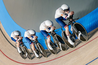 Josh Charlton, Michael Gill, Noah Hobbs, Rhys Britton at the 2025 UEC Track Elite European Championships