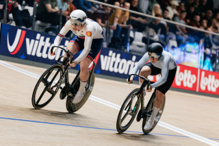 Lauren Bell in the womens sprint at the 2025 UEC Track Elite European Championships