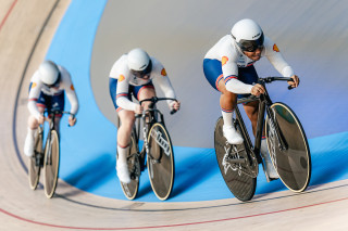 Rhianna Parris-Smith, Lauren Bell and Iona Moir at the 2025 UEC Track Elite European Championships