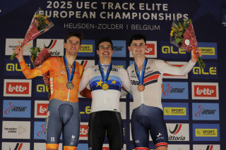 Will Tidball on the podium at the 2025 UEC Track Elite European Championships