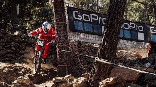 Gee Atherton hits rocky section as he rides down the course in Losinj Croatia