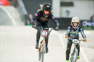 Ellie Featherstone in the women's semi-final in Manchester at the 2019 UCI BMX World Cup in Manchester.