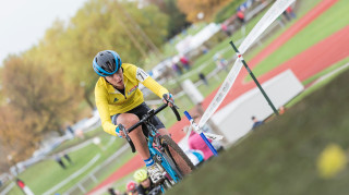 Hannah Payton on her way to win two out of two in the 2015/16 British Cycling National Trophy Cyclo-cross Series round two in Derby. 