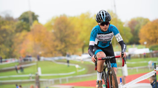Tom Pidcock on his way to winning the junior men's race at 2015/16 British Cycling National Trophy Cyclo-cross Series round two in Derby. 