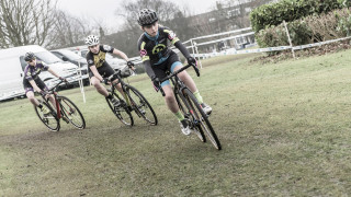 Cyclo-cross riders cornering on a course