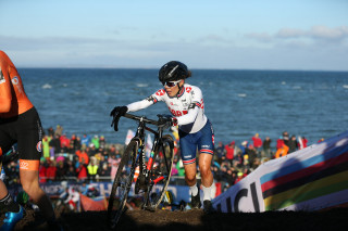 Anna Kay racing fifth in the women's under-23 race at the 2019 UCI CX World Championships in Denmark.