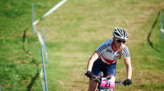 Alice Barnes prepares to race at round three of the UCI Mountain Bike Cross-country World Cup in Lenzerheide