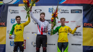 Liam Phillips on the top of the podium