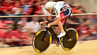 Jon Dibben during the omnium flying lap at the 2015 UEC European Track Championships in Grenchen