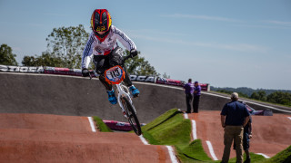 Bethany Shriever racing at the Rock Hill UCI BMX Supercross World Cup