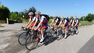 The academy riders head to the velodrome in Montichiari