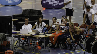 Trott, Barker, Horne and Katie Archibald with coach Paul Manning.