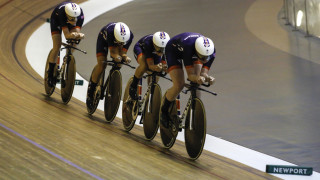 Scotland's Katie Archibald on the front during women's team pursuit training. 