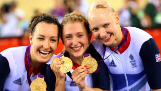 Team GB's Dani King, Laura Trott and Joanna Rowsell Shand win team pursuit gold at London 2012