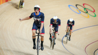 Owain Doull celebrates his first ever Olympic medal
