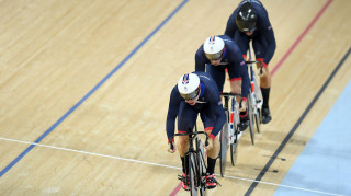 Team GB's Phil Hindes, Jason Kenny and Callum Skinner on their way to team sprint gold at the Rio Olympics