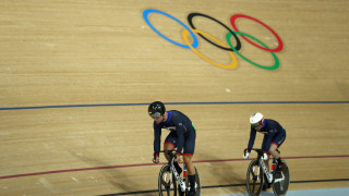Team GB's Callum Skinner leads out Jason Kenny in the sprint final at the Rio Olympics