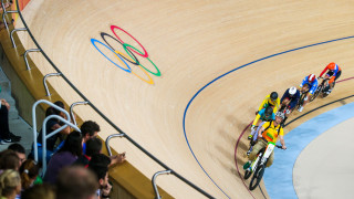Becky James races in the keirin at the Rio Olympics
