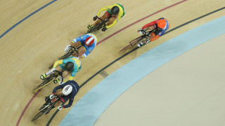 Becky James races in the keirin at the Rio Olympics