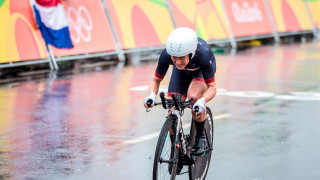 Team GB's Emma Pooley finishes her time trial at the Rio Olympics