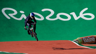 Liam Phillips competes in the BMX seeding run at the Rio Olympics