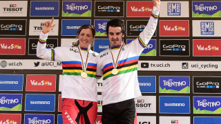 Rachel Atherton celebrates UCI Mountain Bike Downhill World Championships 2016 gold medal