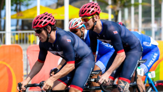 Steve Bate and Adam Duggleby compete for Great Britain in the road race at the Paralympic Games