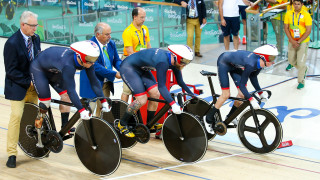 Louis Rolfe, Jon-Allan Butterworth and Jody Cundy compete for Great Britain in the team sprint at the Rio Paralympics