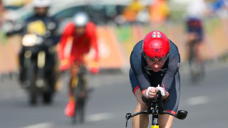 Dame Sarah Storey competes for Great Britain in the time trial at the Paralympic Games
