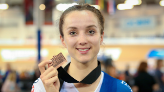 Elinor Barker takes her second world cup medal of the 2016/17 season