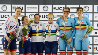 Great Britain Cycling Team's Sophie Thornhill and Corrine Hall win gold in the women's B individual pursuit at the 2017 UCI Para-cycling Track World Championships in Los Angeles, with teammates Lora Fachie and Hazel Macleod winning silver.