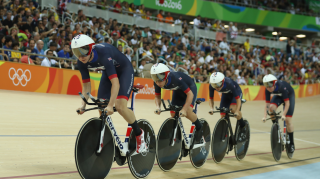 Joanna Rowsell Shand leads the British team pursuit lineup at the Rio Olympics