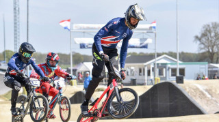 Great Britain Cycling Team's Kye Whyte races at the UEC BMX European Cup 