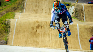 Kyle Evans competing at the UCI BMX Supercross World Cup in Papendal