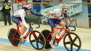 Great Britain Cycling Team's Elinor Barker and Emily Nelson, who won silver in the Madison at the first round of the Tissot UCI Track Cycling World Cup in Poland