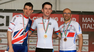 Craig McCann on the podium for Great Britain Cycling Team at the UCI Para-cycling Road World Cup